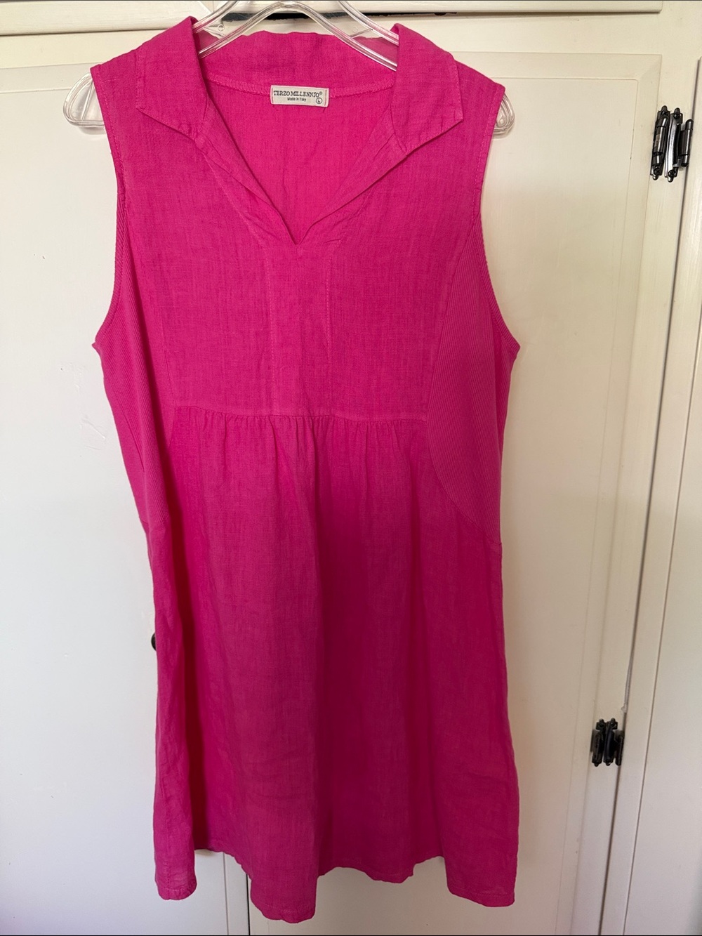 Sleeveless Linen Tunic Dress in Bright Fuchsia made in Italy Terzo Millenio